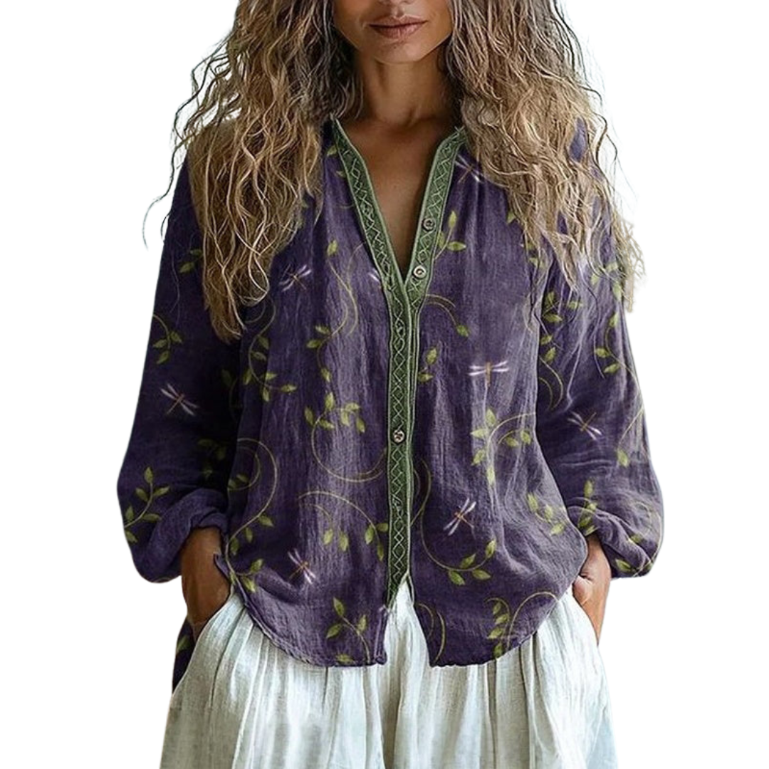 Ambre - Vintage Leaf Print Blouse