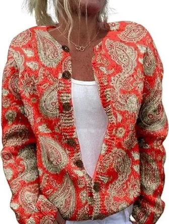 Vintage Art Print Buttoned Cardigan Sweater