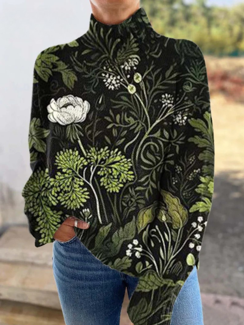 Wency | Stylish Women's Vintage Sweater with Botanical Floral Pattern